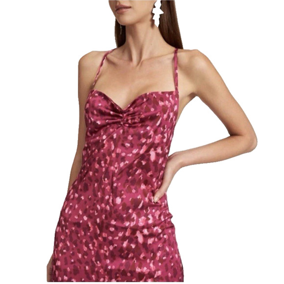 Lioness Mini Slip Dress Small Y2K Low Back Cross Back Pink Animal Print NWT - Picture 1 of 13